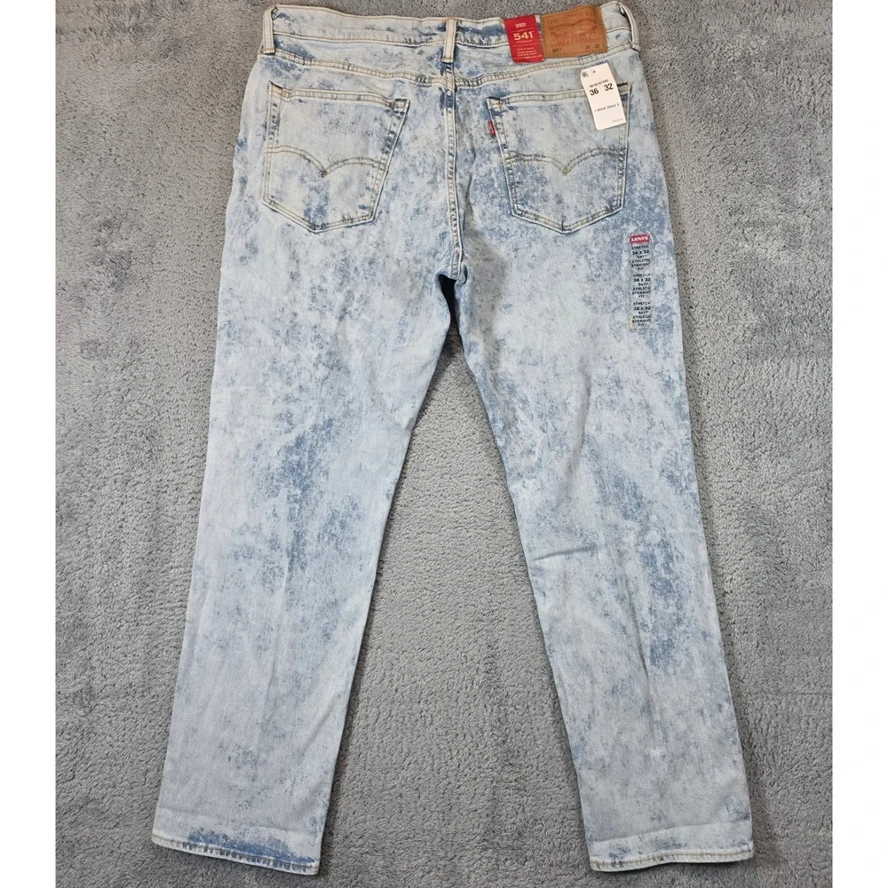 Levis 541 Jeans Mens 36x32 Blue Acid Wash Athletic Fit Stretch Tapered Denim NWT
